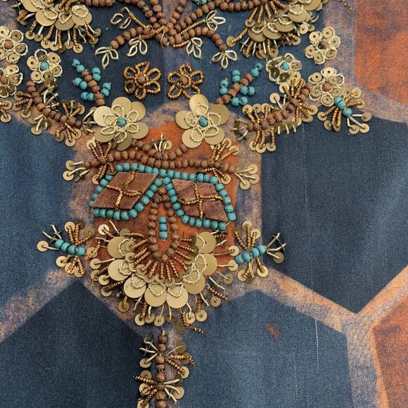 Soft Surroundings Tunic Medium Blouse Millefiori Blue Geometric Print Sequin Top - Picture 11 of 16